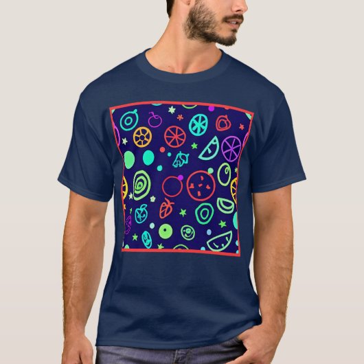 ネオンフルーツパターンカラー Tシャツ (正面)