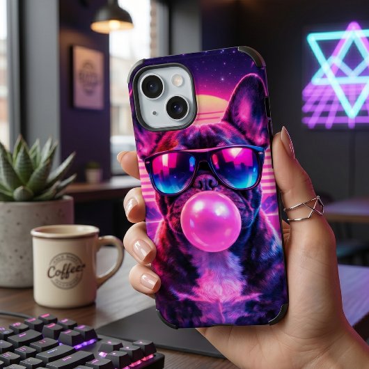 ネオンフレンチブルドッグの風船ガムシンセウェーブ Case-Mate iPhoneケース