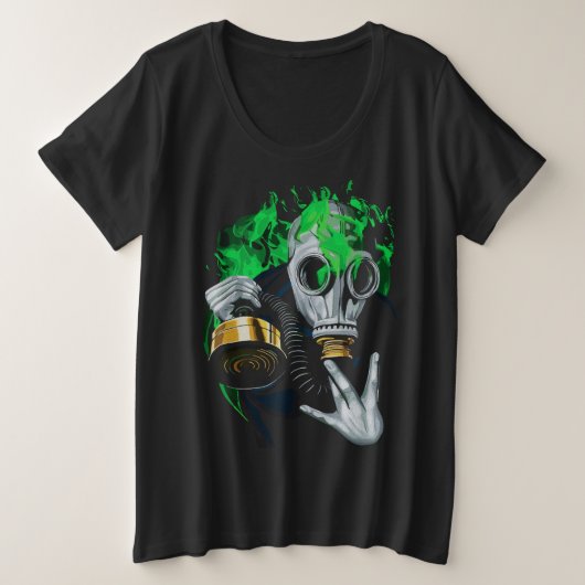 ネオンフレーム有毒ガスマスク プラスサイズTシャツ (デザイン正面)