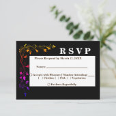 ネオンフローラつる植物の黒い背景RSVPメニュー 招待状 (スタンド正面)