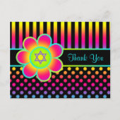 ネオンフローラストライプバルミツワーありがとうはがき ポストカード (正面)
