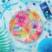 ネオンフローラ水彩パーティー ペーパープレート (パーティー)