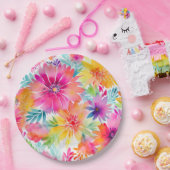 ネオンフローラ水彩パーティー ペーパープレート (パーティー)