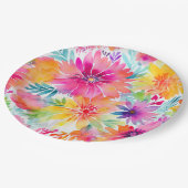 ネオンフローラ水彩パーティー ペーパープレート (アングル)