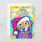 ネオンブライトカラーズクリスマスゴールデンレトリバーアート シーズンポストカード (正面/裏面)