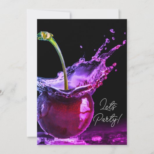 ネオンブラックさくらんぼパーティの招待状 招待状 (正面)