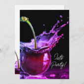 ネオンブラックさくらんぼパーティの招待状 招待状 (正面/裏面)