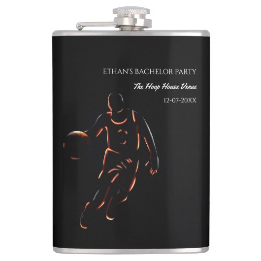 ネオンブラックオレンジバスケットボールをテーマにしたパーティー週末 フラスク (正面)