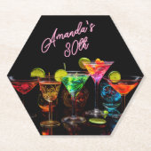 ネオンブラックライトアダルトカクテル誕生日 ペーパーコースター (正面)