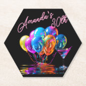 ネオンブラックライトカクテルバルーン誕生日 ペーパーコースター (正面)