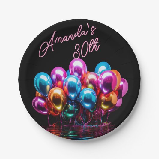 ネオンブラックライトマイラーバルーン誕生日 ペーパープレート (正面)