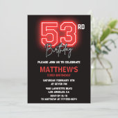 ネオンブラックレッドメンズスポーツ53歳の誕生日 招待状 (スタンド正面)