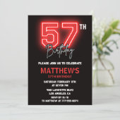 ネオンブラックレッドメンズスポーツ57歳の誕生日 招待状 (スタンド正面)
