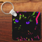 ネオンブラック白熱［赤熱］光を放つ猫 キーホルダー (正面)