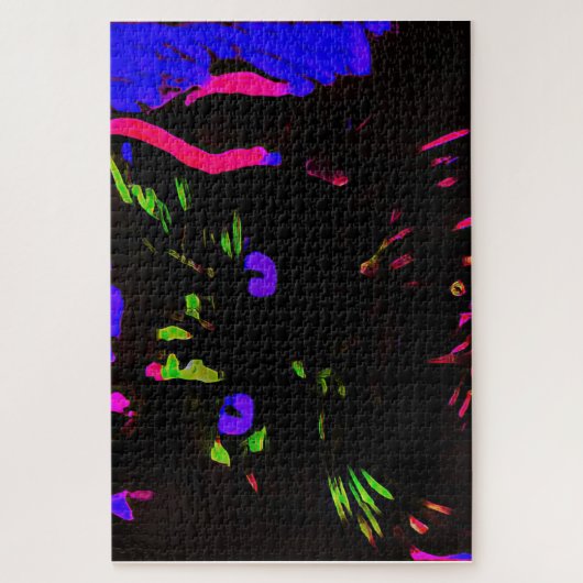 ネオンブラック白熱［赤熱］光を放つ猫 ジグソーパズル (縦)