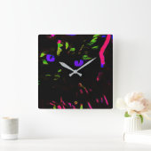 ネオンブラック白熱［赤熱］光を放つ猫 スクエア壁時計 (ホーム)