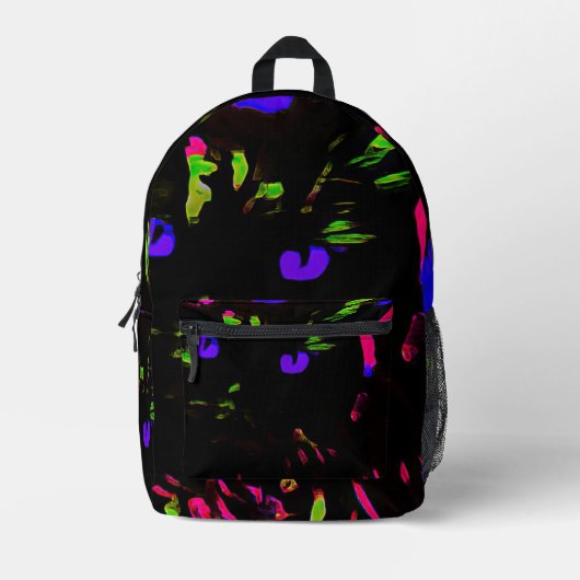 ネオンブラック白熱［赤熱］光を放つ猫 プリントバックパック (正面)