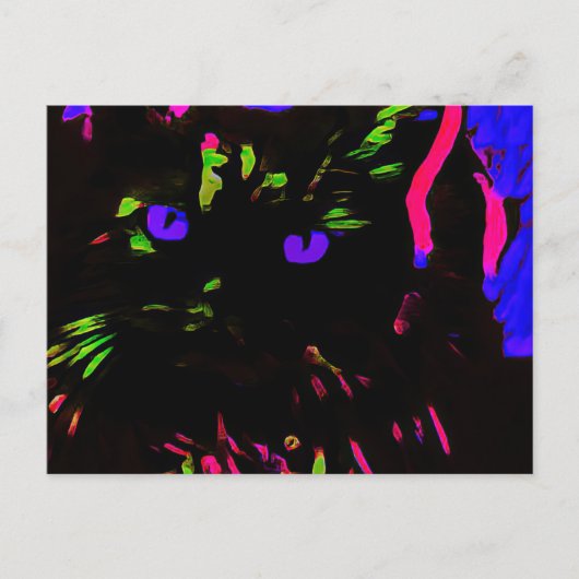 ネオンブラック白熱［赤熱］光を放つ猫 ポストカード (正面)