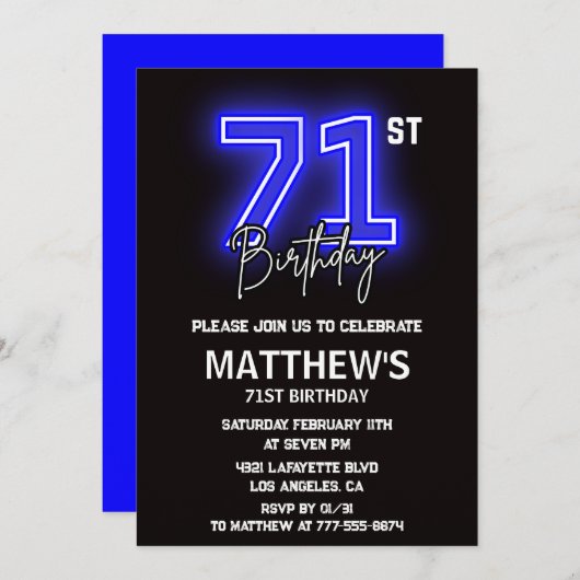 ネオンブラック71歳招待状メンズスポーツ 招待状 (正面/裏面)