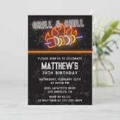 ネオンブラックBbq Grill and Chill 39th birthday 招待状 (スタンド正面)