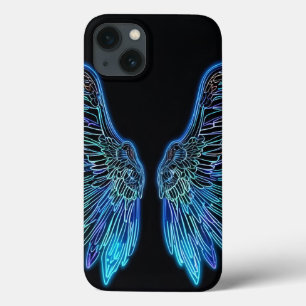ネオンブルーとブラックエンジェルウィングス iPhone 13ケース
