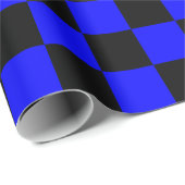 ネオンブルーとブラックチェッ市松模様にカーボードヴィンテージ ラッピングペーパー (ロールコーナー)