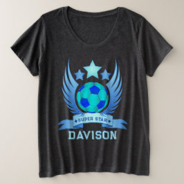 ネオンブルーのサッカーボール | 少年向けクールスポーツギフト プラスサイズTシャツ