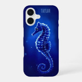 ネオンブルーのタツノオトシゴのオーダーメイドデザイン iPhone 16ケース (裏面)