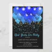 ネオンブルーの風船と金ゴールド紙吹雪（黒） 招待状 (正面)