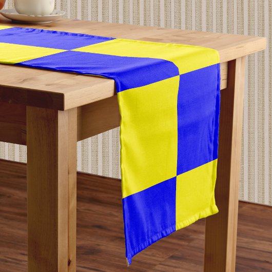 ネオンブルーイエローチェッ市松模様にカーボードヴィンテージ ショートテーブルランナー