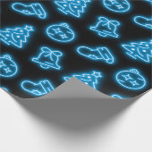 ネオンブルークリスマスオンブラック ラッピングペーパー (角)