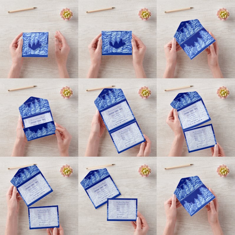 ネオンブルークリスマスツリー招待状 オールインワン招待状