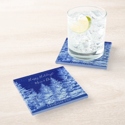 ネオンブルークリスマスツリー ガラスコースター (アングル)