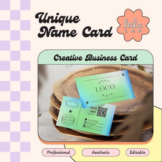 ネオンブルーグラデーショントレンディー編集可能名刺 名刺