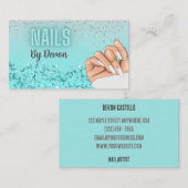 ネオンブルーグリッターグラムネイルサロン名刺 名刺 (正面/裏面)