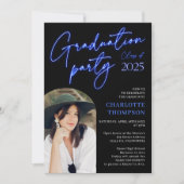 ネオンブルーサインおもしろい卒業写真アーチ 招待状 (正面)