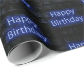 ネオンブルーハッピーバースデーオンブリック ラッピングペーパー (ロールコーナー)