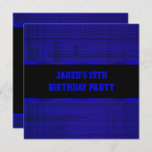 ネオンブルーブラックストライプボーイズ15thバースデーパーティー 招待状 (正面/裏面)