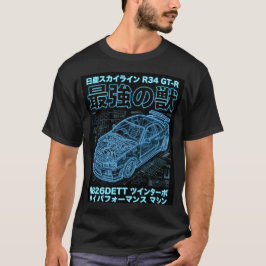 ネオンブループリントスカイラインR34テクウェアグラフィック Tシャツ