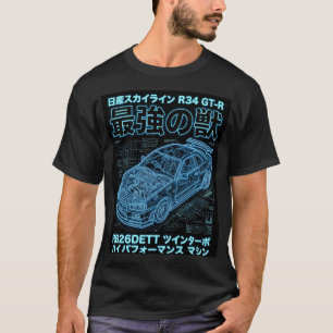 ネオンブループリントスカイラインR34テクウェアグラフィック Tシャツ