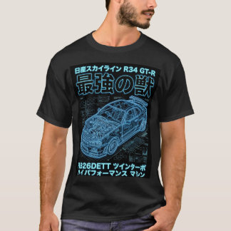 ネオンブループリントスカイラインR34テクウェアグラフィック Tシャツ