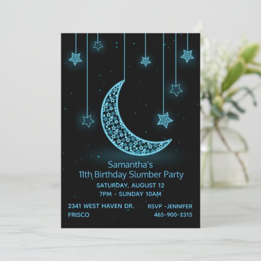 ネオンブルームーン&スターズバースデーパーティーへの招待 招待状 (スタンド正面)