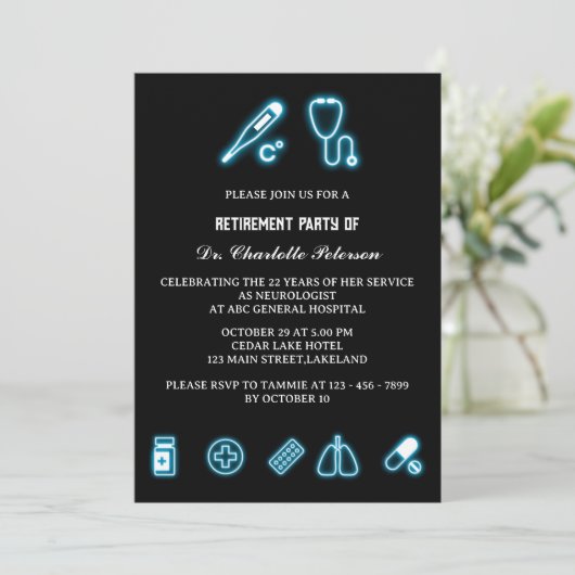 ネオンブルーメディカルエレメントドクターリタイアメントパーティー 招待状 (スタンド正面)