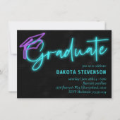 ネオンブルーライトグロー |モダンレトロ卒業 招待状 (正面)