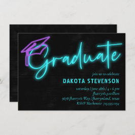 ネオンブルーライトグロー |モダンレトロ卒業 招待状