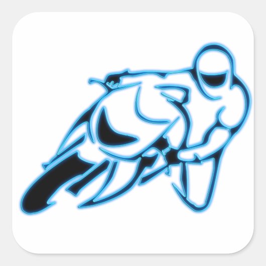 ネオンブルーライン付きオートバイロゴブラック スクエアシール (正面)