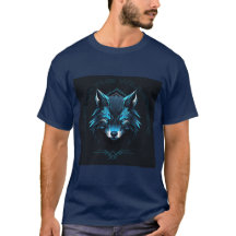 ネオンブルー幾何学柄オオカミTシャツ