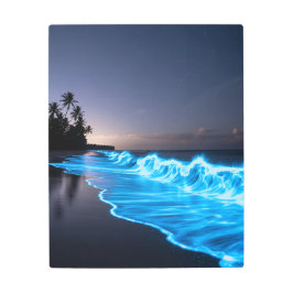 ネオンブルー波のビーチ-海グロー メタルプリント