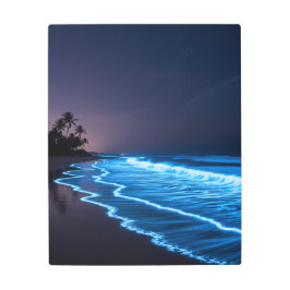 ネオンブルー波のビーチ-海グロー メタルプリント