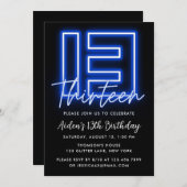 ネオンブルー13th誕生日招待状 招待状 (正面/裏面)